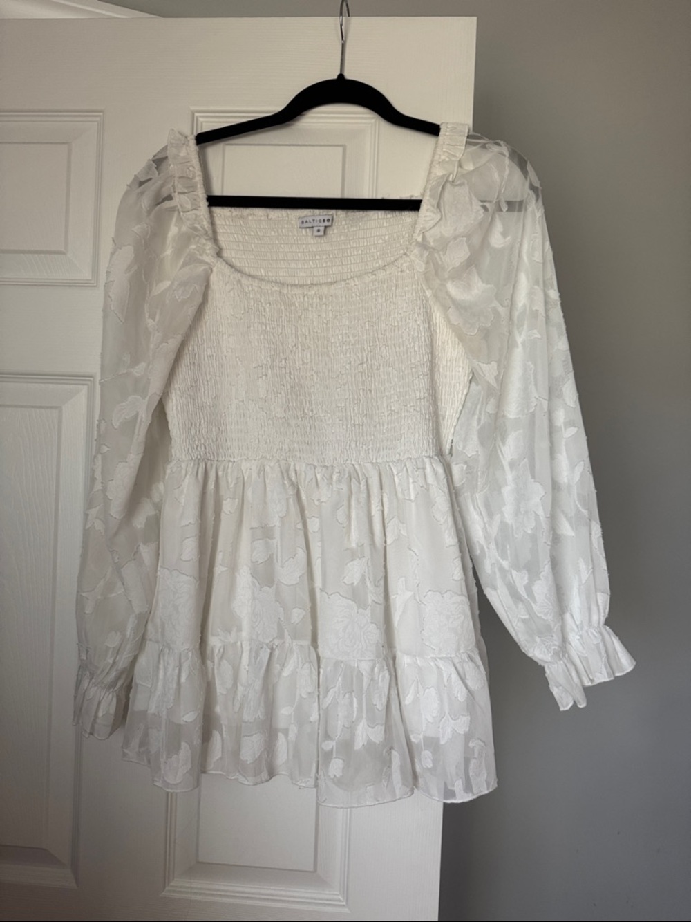 Baltic Born White Smocked Bodice Floral Lace Peasant Blouse